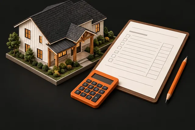 Illustration of a home model, estimate and calculator